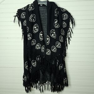 Vintage Y2K Skull Fringe Open Front Knit Vest Shawl Gothic